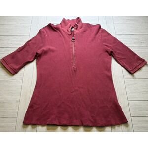 VTG Fitigues Waffle Thermal Half Zip Mock Neck Top Blouse Red 90s XL Soft Boho